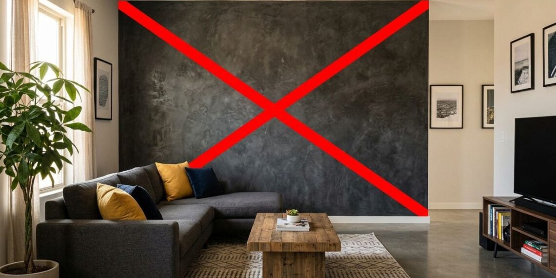 Adeus à parede pintada de cimento queimado escuro: a tendência minimalista para renovar a sala em um dia