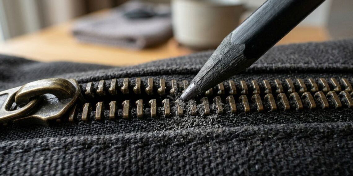 Passar a ponta de um lápis grafite comum sobre os dentes de zíperes travados ou dobradiças de armários: um truque inteligente para lubrificar sem fazer sujeira