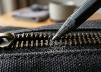 Passar a ponta de um lápis grafite comum sobre os dentes de zíperes travados ou dobradiças de armários: um truque inteligente para lubrificar sem fazer sujeira