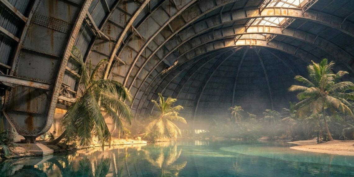 Cabe uma Torre Eiffel deitada lá dentro: o hangar de dirigível que virou o maior parque aquático coberto do planeta