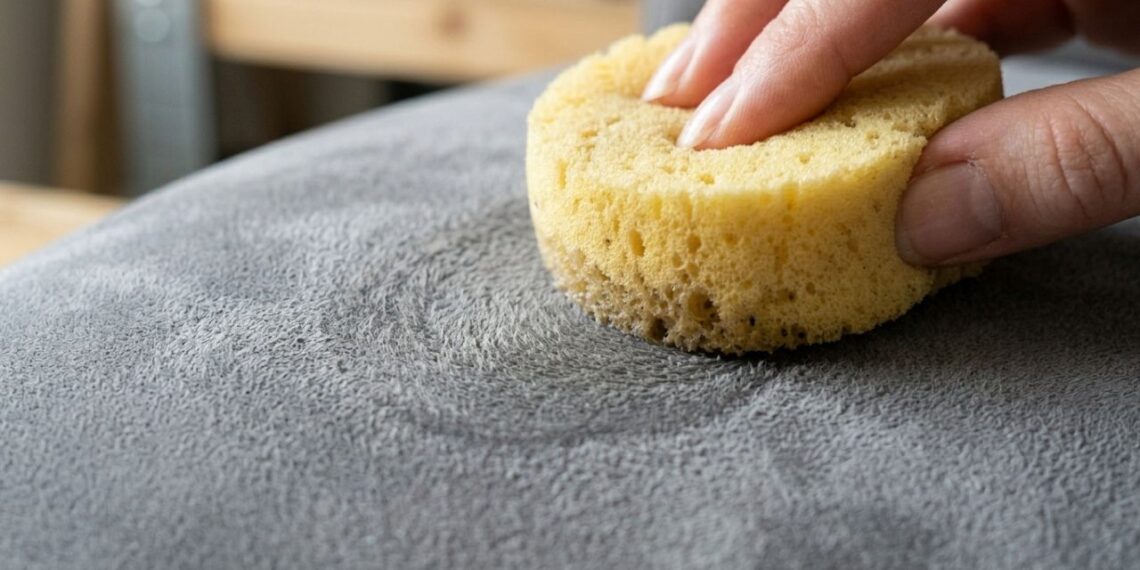 Como limpar sofás de tecido suede (camurça sintética) manchados de água: veja como deixá-los uniformes usando álcool isopropílico borrifado e uma esponja macia