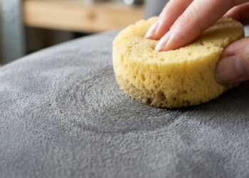 Como limpar sofás de tecido suede (camurça sintética) manchados de água: veja como deixá-los uniformes usando álcool isopropílico borrifado e uma esponja macia