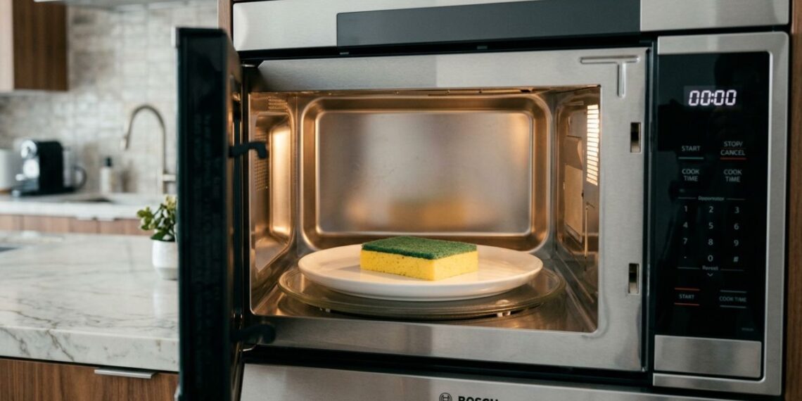 Colocar a esponja de lavar louças úmida no micro-ondas por dois minutos potência alta: um truque inteligente para eliminar bactérias invisíveis e tirar o mau cheiro