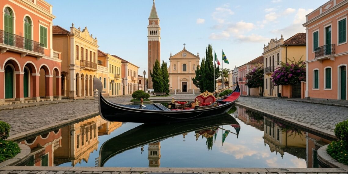 A cidade catarinense onde uma gôndola autêntica de Veneza flutua na praça e a lei federal carimbou o título de capital da cozinha italiana