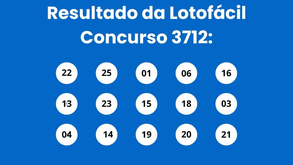 Números sorteados do resultado da Lotofácil 3712 — terça-feira, 16 de junho de 2026