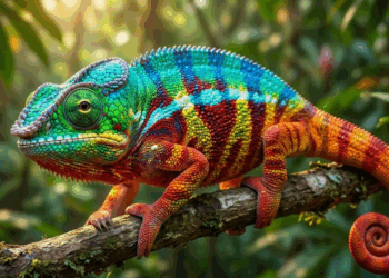 O camaleão que não muda de cor para se camuflar mas para se comunicar, expressar emoções e regular temperatura corporal num sistema de sinalização que a ciência ainda não decifrou completamente