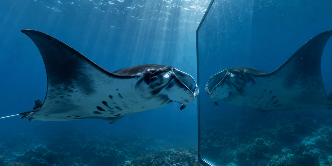 A manta-raia que passa horas em frente a superfícies reflexivas em comportamento que os cientistas só observavam em grandes primatas