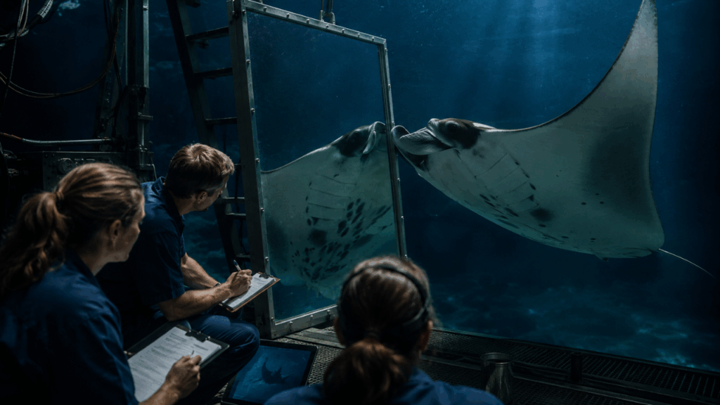 A manta-raia que passa horas em frente a superfícies reflexivas em comportamento que os cientistas só observavam em grandes primatas