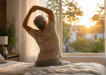 O alongamento matinal que idosos estão fazendo em casa para acordar sem dor nas costas