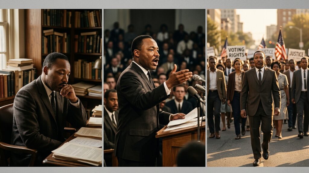 Frase do dia de Martin Luther King Jr., pastor e líder dos direitos civis americanos: "A injustiça em qualquer lugar é uma ameaça à justiça em todo lugar."
