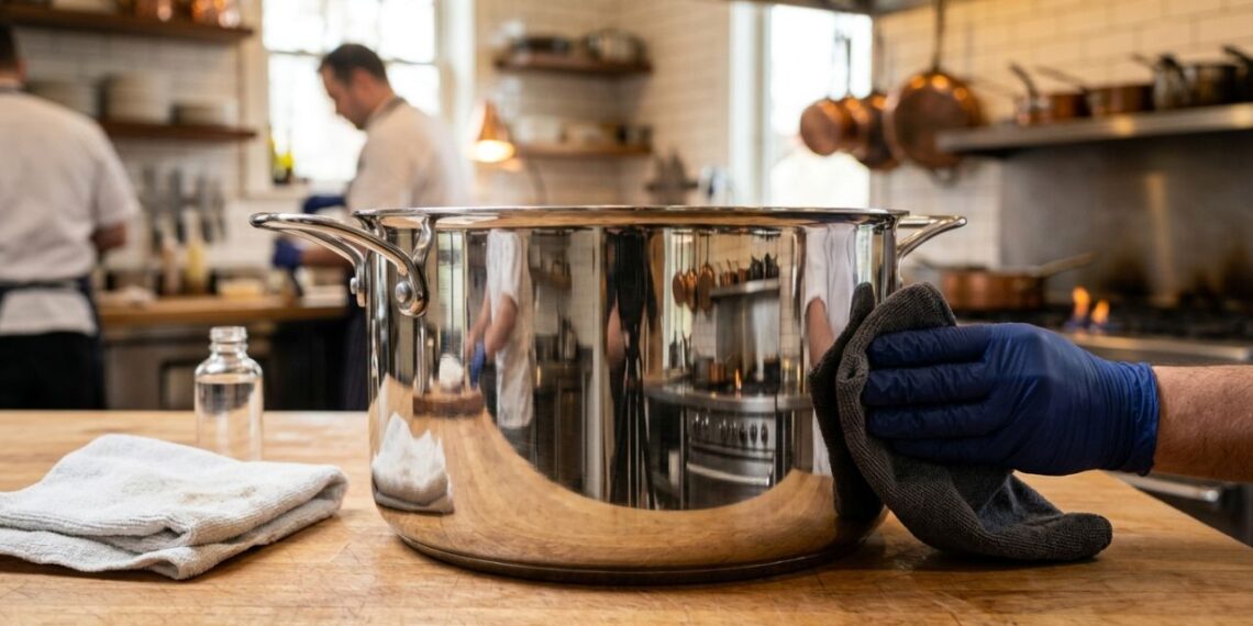 Como limpar panelas e pias de aço inox opacas e devolver o brilho espelhado: o truque fácil de esfregar uma pasta caseira de bicarbonato e vinagre que sempre funciona