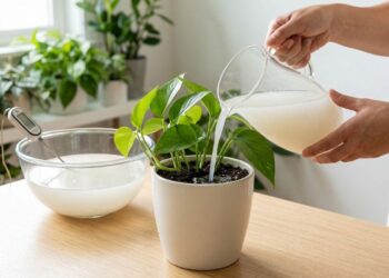 O truque simples da vovó usando água de lavagem do arroz para regar plantas e fornecer nutrientes extras de graça