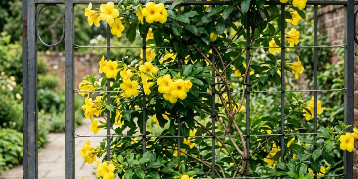 Como plantar alamanda amarela no portão com o tutoramento certo para a planta crescer forte e volumosa