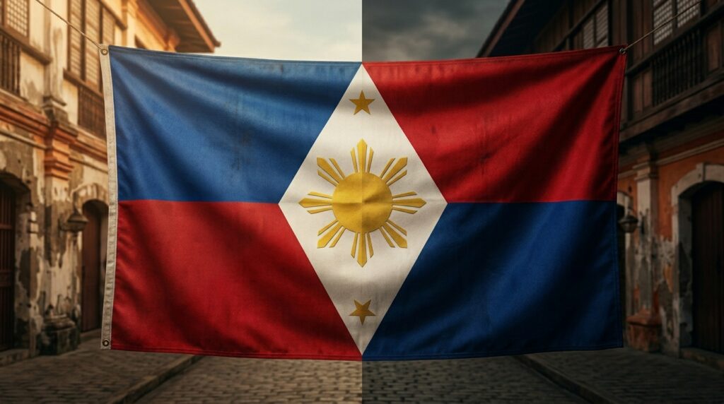 A bandeira das Filipinas possui um significado que muda em tempos de guerra