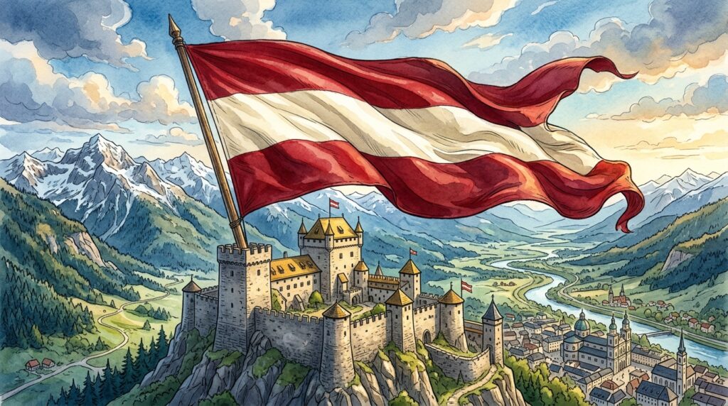 Por que a bandeira da Áustria tem vermelho e branco, e qual a origem histórica dessas cores que atravessaram séculos?