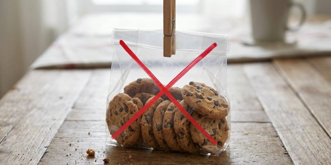 Pare de guardar pacotes de biscoito abertos fechados apenas com pregador de roupa: essa é a maneira correta de transferir para potes herméticos para que não murchem