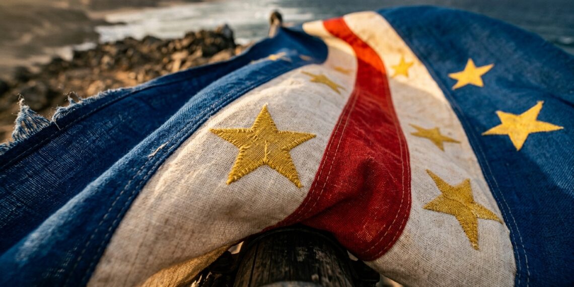 Por que a bandeira de Cabo Verde tem azul, estrelas e faixas coloridas, e qual a origem histórica desses símbolos?