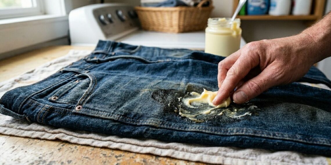 Como tirar manchas pesadas de graxa escura da calça jeans de trabalho: o truque fácil de esfregar margarina antes de colocar na máquina que está na moda nas redes sociais