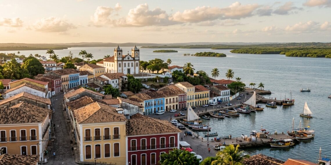Foi erguida em dois andares como Salvador e fica à beira da terceira maior baía do Brasil na Costa do Dendê baiana