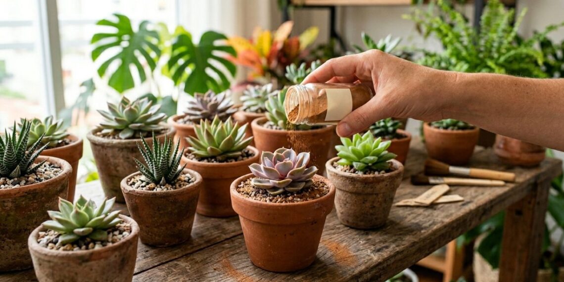 O truque simples com canela em pó para cicatrizar cortes em suculentas e evitar fungos nas raízes novas