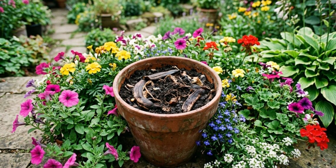 A mistura caseira com casca de banana que deixa o solo rico em potássio e ajuda as plantas a darem mais flores