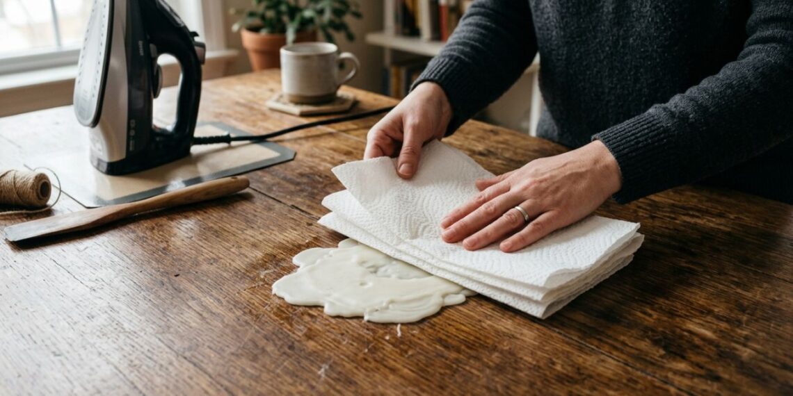 Como remover cera de vela seca do móvel ou tecido delicado: o truque fácil de colocar papel toalha por cima e passar o ferro quente que sempre funciona
