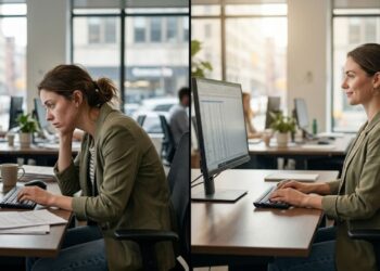 Exercícios de postura para quem trabalha sentado 8 horas por dia: o que muda em 3 semanas de prática