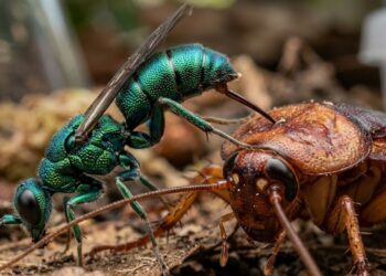 A vespa-esmeralda que não mata a barata, injeta veneno cirúrgico no cérebro para zumbificá-la e a usa como incubadora viva para seus ovos