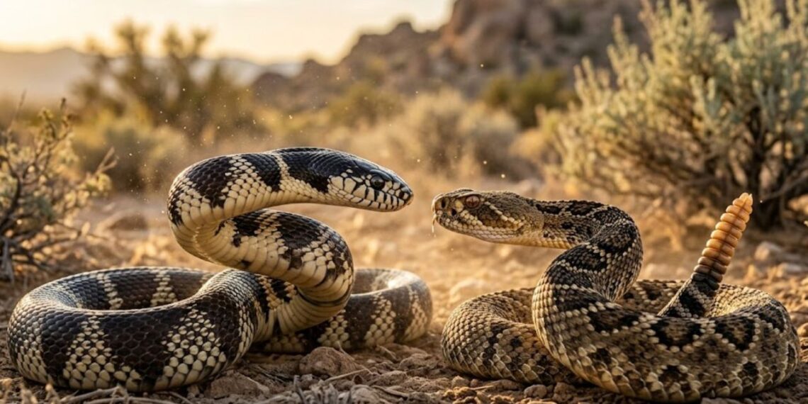A cobra-rainha que é imune ao veneno de cascavel, caça e devora outras cobras venenosas e usa o veneno dos rivais como defesa contra predadores maiores