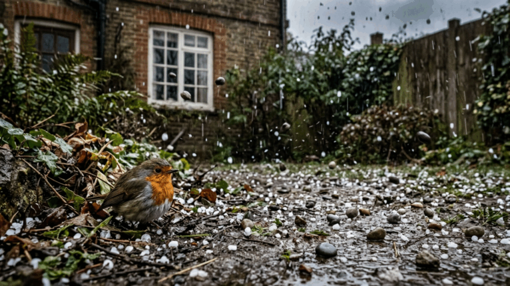 Mulher filmava uma tempestade de granizo quando encontrou um passarinho lutando pela vida