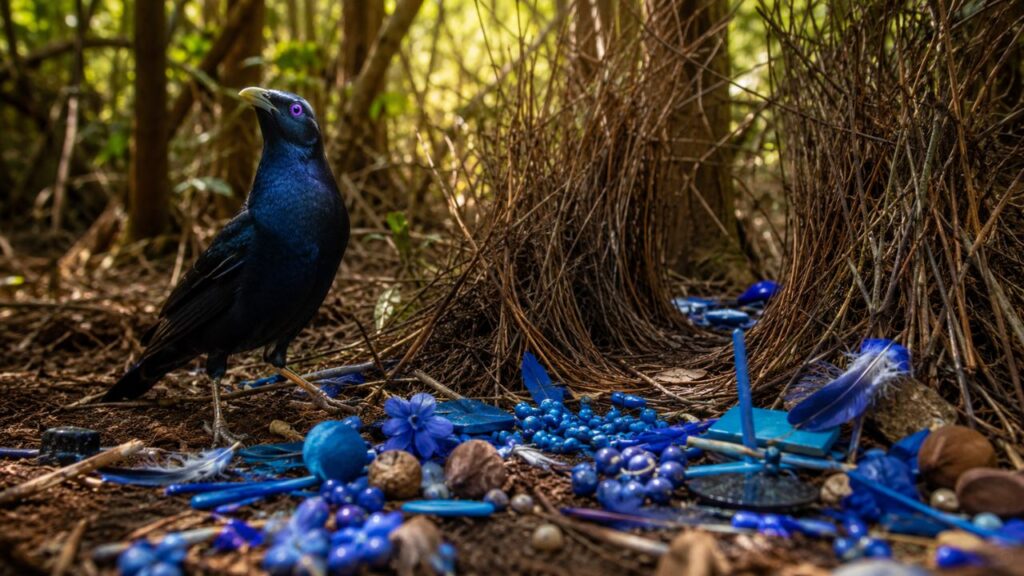O pássaro que decora o ninho com objetos azuis para atrair parceiras e a lógica evolutiva por trás desse comportamento