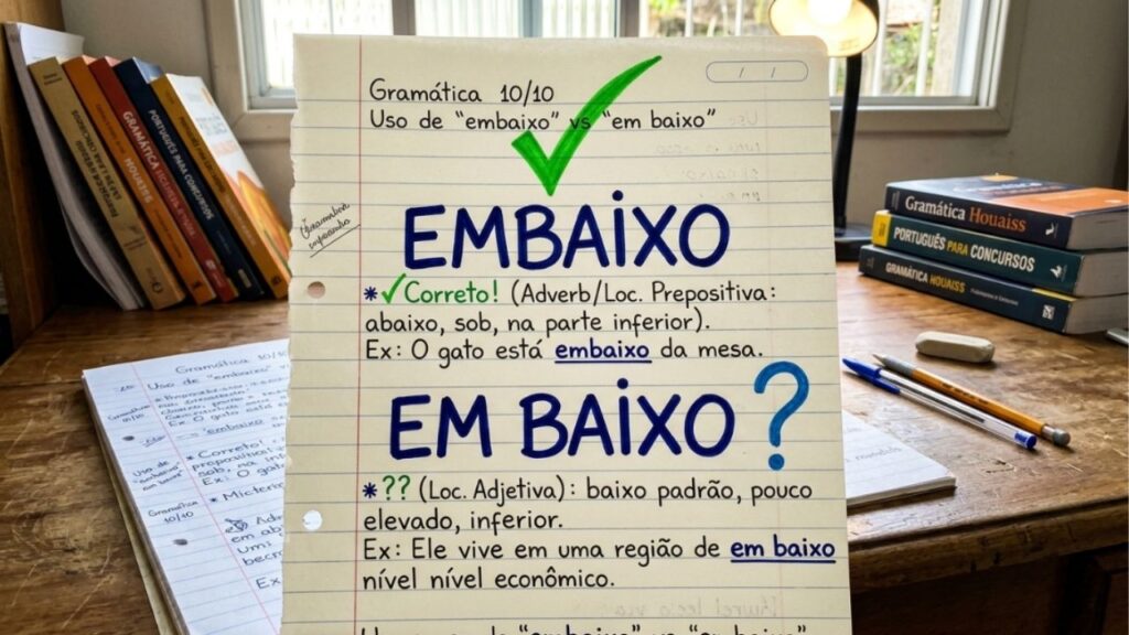 "Embaixo" ou "em baixo": qual a forma correta no português brasileiro?