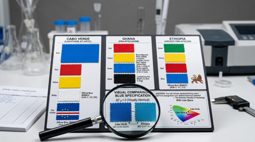 A cor azul significa isolamento em Cabo Verde e poder em Gana mesma faixa, mundos diferentes