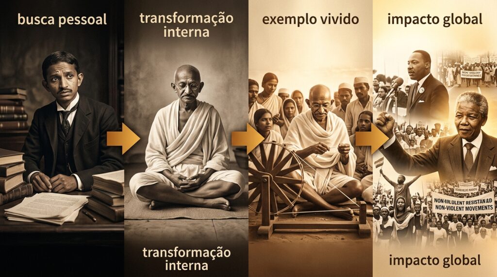 Frase do dia de Mahatma Gandhi, líder pacifista e pai da independência indiana: "Seja a mudança que você deseja ver no mundo."