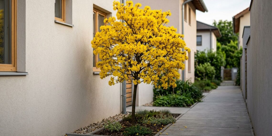 Essa árvore é ideal para o seu corredor externo: não racha o piso, proporciona sombra e dá flores amarelas vibrantes