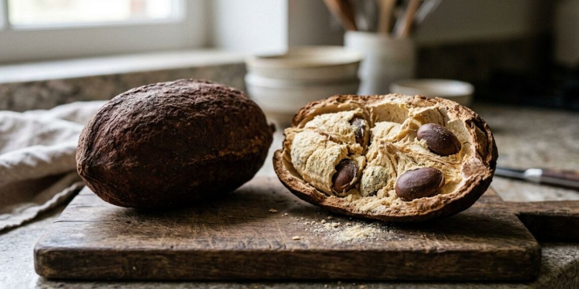 A fruta rústica que tem cor marrom avermelhada e sabor de farinha doce e que poucos brasileiros conhecem