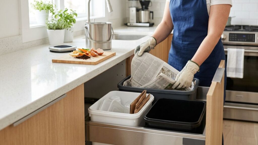 Não jogue jornais velhos fora: ideias para reutilizar as folhas grossas para forrar o fundo da lixeira da cozinha e absorver o chorume molhado antes de furar o saco
