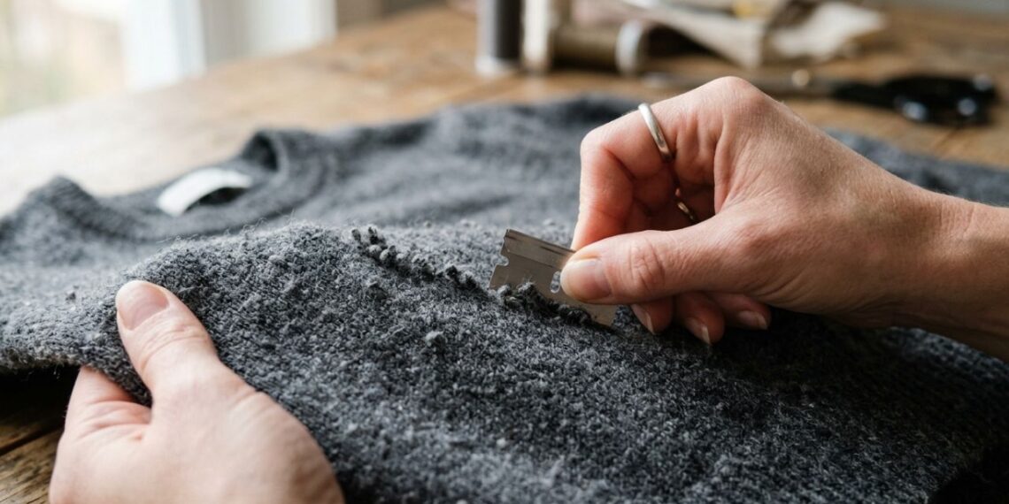 Como tirar pelos e bolinhas que envelhecem casacos de lã ou sofás: o truque fácil de raspar suavemente uma lâmina de barbear descartável que está na moda e sempre funciona