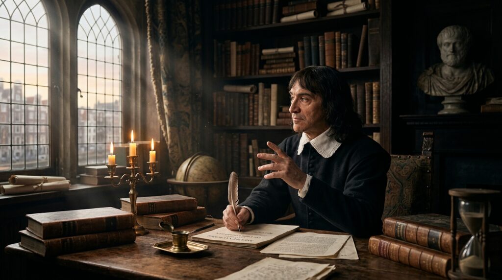 René Descartes sobre Aristóteles “Aristóteles foi a mente mais vasta de seu tempo, um gigante sobre cujos ombros a Europa descansou por séculos; meu único crime foi desejar andar com meus próprios pés.”