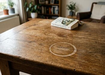 Como tirar marca circular de copo molhado da mesa de madeira envernizada: o truque fácil de esfregar um pingo de maionese com óleo que sempre funciona