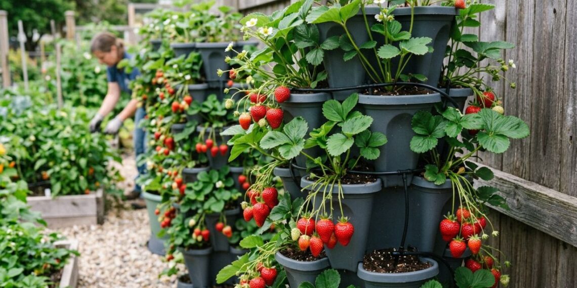 Como plantar morango em floreiras suspensas com um cuidado no solo que faz diferença no crescimento dos frutos