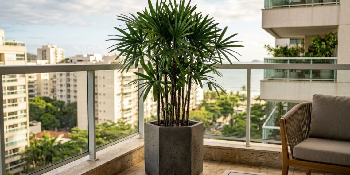 5 palmeiras de tronco fino cujas raízes não estouram os vasos de cimento, perfeitas para sacadas de apartamento