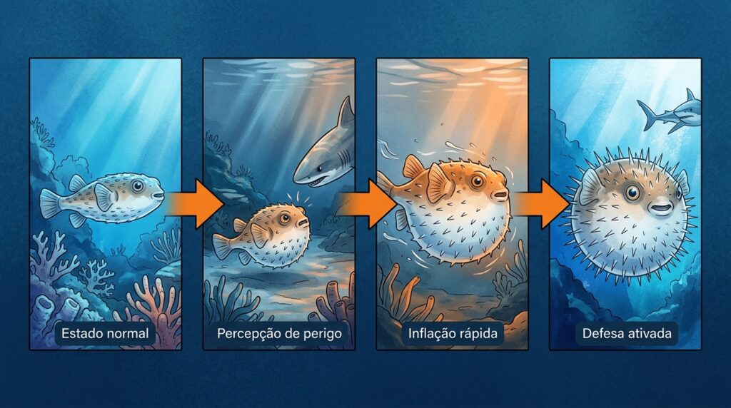 O peixe-baiacu que incha como um balão quando ameaçado e produz veneno mortal