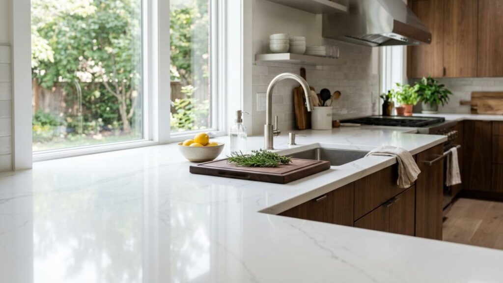 Pia-de-aluminio-3-1024x576 Adeus à pia de alumínio fina que amassa com qualquer batida de panela: a nova tendência é mais luxuosa e resistente contra riscos com a bancada inteiriça de quartzo branco
