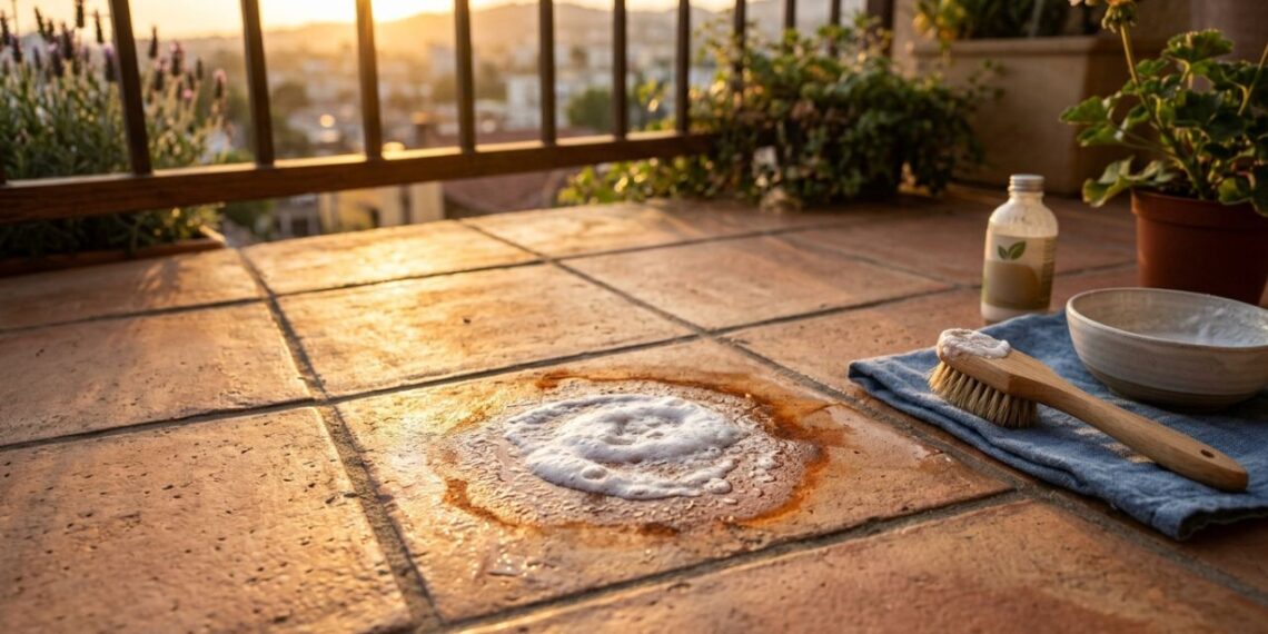 Como remover manchas amareladas de ferrugem do piso de cerâmica da varanda: o truque fácil de aplicar suco de limão puro com sal e deixar agir sob o sol