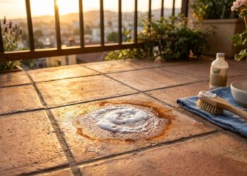 Como remover manchas amareladas de ferrugem do piso de cerâmica da varanda: o truque fácil de aplicar suco de limão puro com sal e deixar agir sob o sol