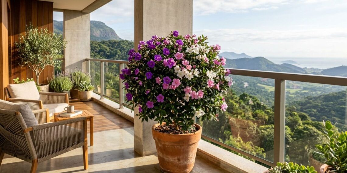 Como plantar manacá-da-serra anão em vaso com um cuidado na rega que faz diferença na mudança de cor das flores