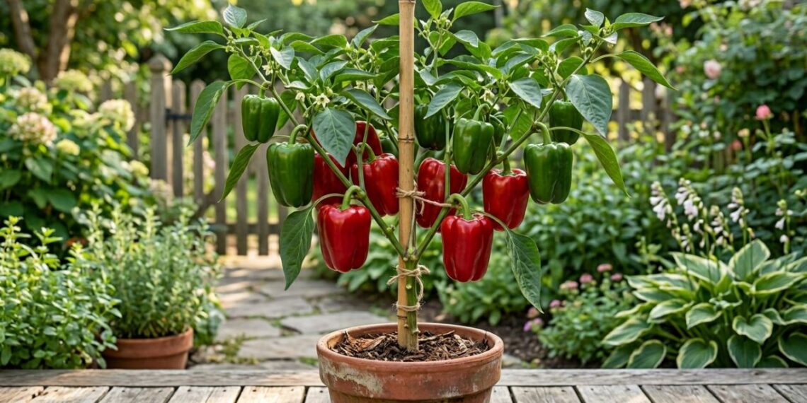 Como plantar pimentão em vaso com o suporte certo para o caule crescer forte e aguentar o peso dos frutos