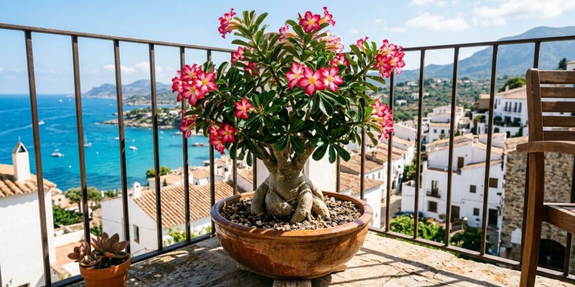 A flor mais resistente ao sol para cultivar na varanda: como cuidar da rosa do deserto e fazer o caule engrossar