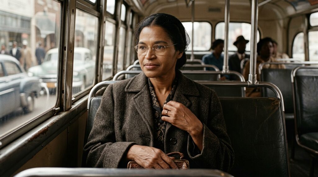 Rosa Parks, ativista americana, em uma frase que mudou a história: "Não pela raiva, mas pela dignidade humana que ninguém pode tirar"